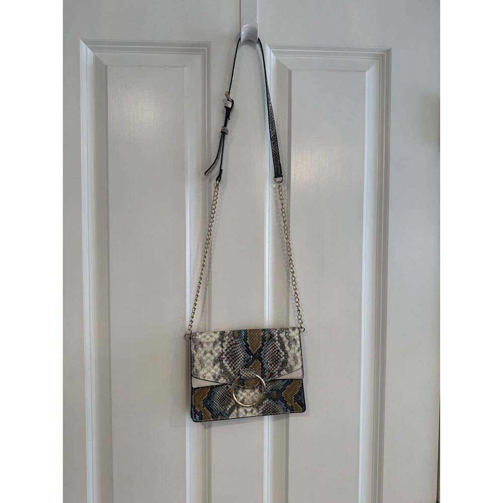 Urban Expressions Snake Print Small Crossbody Bag Gold Chain Strap Zip Snap